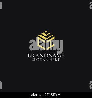CI initial monogram with hexagon shape logo, creative geometric logo design inspiration Stock Vector