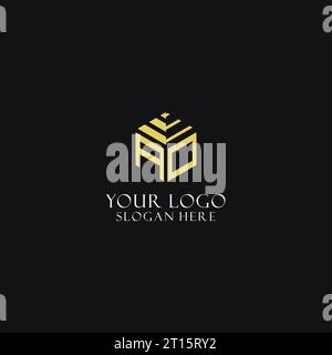 AO initial monogram with hexagon shape logo, creative geometric logo design inspiration Stock Vector