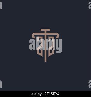 ZZ initial logo monogram with pillar icon design vector Stock Vector