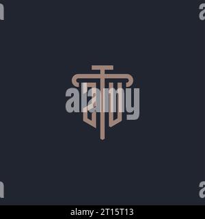 ZU initial logo monogram with pillar icon design vector Stock Vector