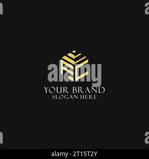 FC initial monogram with hexagon shape logo, creative geometric logo design inspiration Stock Vector
