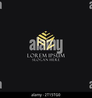 AZ initial monogram with hexagon shape logo, creative geometric logo design inspiration Stock Vector