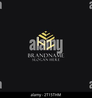 HI initial monogram with hexagon shape logo, creative geometric logo design inspiration Stock Vector