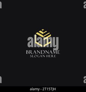 LI initial monogram with hexagon shape logo, creative geometric logo design inspiration Stock Vector