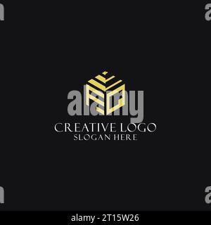 FQ initial monogram with hexagon shape logo, creative geometric logo design inspiration Stock Vector