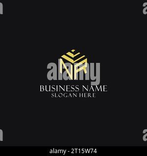NR initial monogram with hexagon shape logo, creative geometric logo design inspiration Stock Vector