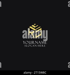 KJ initial monogram with hexagon shape logo, creative geometric logo design inspiration Stock Vector