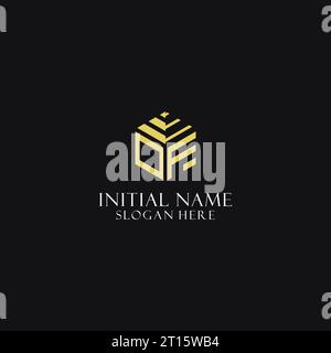 OF initial monogram with hexagon shape logo, creative geometric logo design inspiration Stock Vector