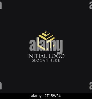 LT initial monogram with hexagon shape logo, creative geometric logo design inspiration Stock Vector