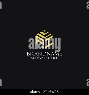 PI initial monogram with hexagon shape logo, creative geometric logo design inspiration Stock Vector