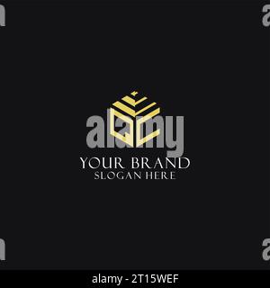 QC initial monogram with hexagon shape logo, creative geometric logo design inspiration Stock Vector