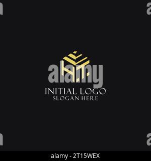 HT initial monogram with hexagon shape logo, creative geometric logo design inspiration Stock Vector