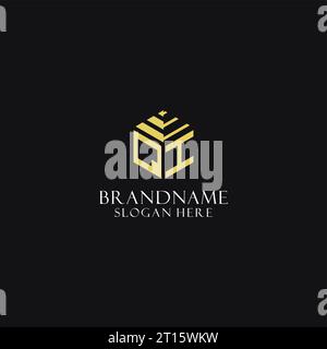 QI initial monogram with hexagon shape logo, creative geometric logo design inspiration Stock Vector
