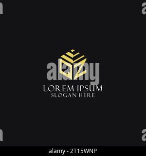 QZ initial monogram with hexagon shape logo, creative geometric logo design inspiration Stock Vector