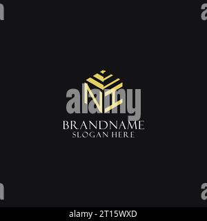 NI initial monogram with hexagon shape logo, creative geometric logo design inspiration Stock Vector