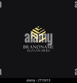 RI initial monogram with hexagon shape logo, creative geometric logo design inspiration Stock Vector