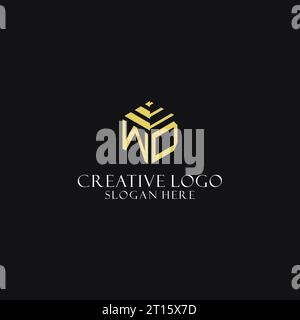 WD initial monogram with hexagon shape logo, creative geometric logo design inspiration Stock Vector