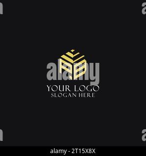 PB initial monogram with hexagon shape logo, creative geometric logo design inspiration Stock Vector