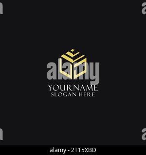 UJ initial monogram with hexagon shape logo, creative geometric logo design inspiration Stock Vector
