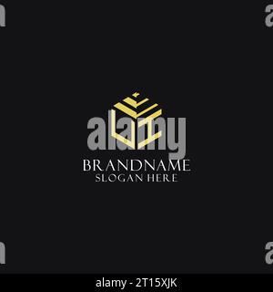 UI initial monogram with hexagon shape logo, creative geometric logo design inspiration Stock Vector