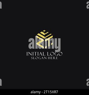 ZT initial monogram with hexagon shape logo, creative geometric logo design inspiration Stock Vector