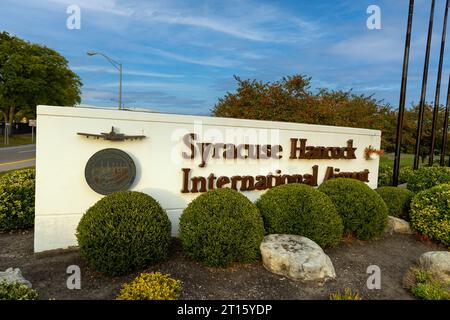 Syracuse, NY - September 28, 2023: Syracuse Hancock International Airport sign Stock Photo