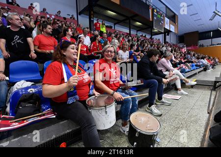 Zlin, Czech Republic. 11th Oct, 2023. Czech Fans in action during the Women's Handball European Championship group 3 qualifier: Czech Republic vs Finland in Zlin, Czech Republic, October 11, 2023. Credit: Dalibor Gluck/CTK Photo/Alamy Live News Stock Photo