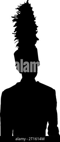 Solitary marching band member silhouette in black, isolated Stock Vector