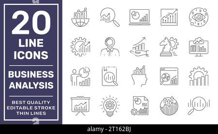 Business Analysis thin line vector icons set. Pixel perfect. The set contains icons. Business Strategy, Big Data, Solution, Research, Accountancy Stock Vector