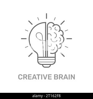 Creative brain flat line icon. Brain and lightbulb vector illustration. Thin sign of innovation, solution, education logo. Editable Stroke. EPS 10 Stock Vector