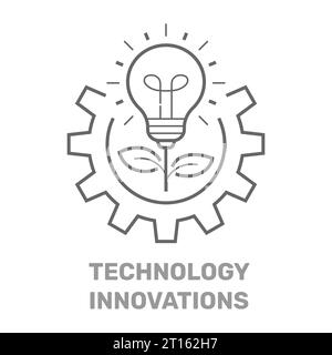 Vector technology innovations concept in line style. Light bulb is growing and wheel gear. Innovation in technologies idea concept. Technology Stock Vector