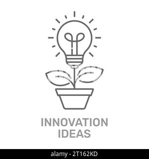 Vector creative concept in line style. Light bulb growing from the flower pot. Innovation Idea concept. Technology innovations. Editable Stroke. EPS Stock Vector