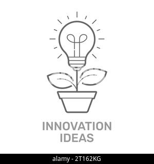 Vector creative concept in line style. Light bulb growing from the flower pot. Innovation Idea concept. Technology innovations. Editable Stroke. EPS Stock Vector