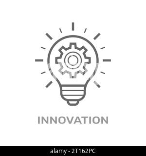 Light bulb, electronics, gear, rays. Creative solutions in electronic technologies. Vector linear icon isolated on white background. Editable Stroke Stock Vector