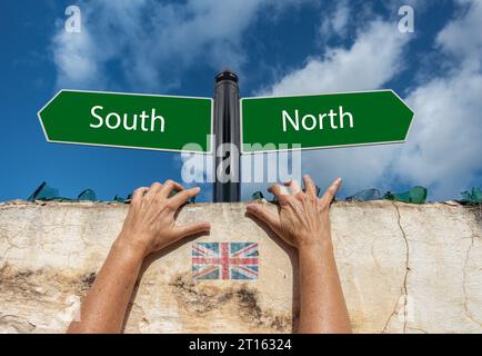 north south signs. Levelling up, north south divide concept...UK Stock Photo