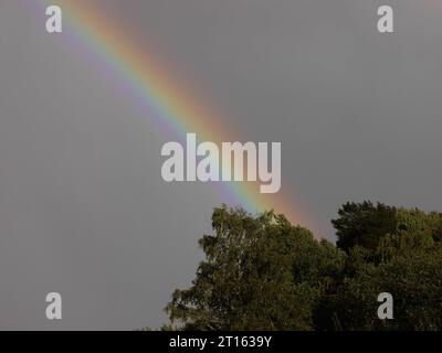 Low angle view of rainbow against sky Stock Photo