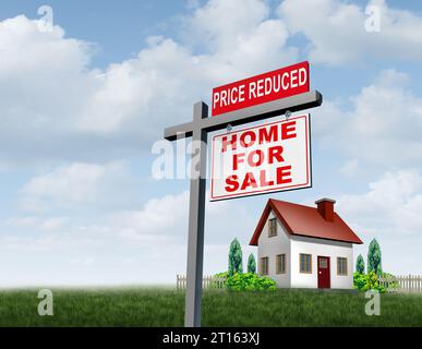 Plummeting Home Prices and Housing market crash as a decline in property values or Real Estate bubble burst as a house price collapse and depreciation Stock Photo