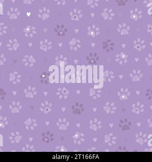 Lilac colored paw prints seamless pattern Stock Vector