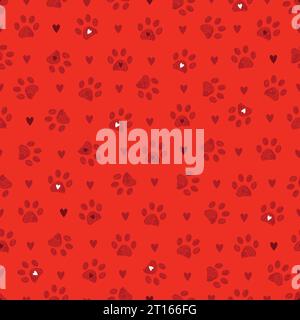 Red colored paw prints seamless pattern Stock Vector