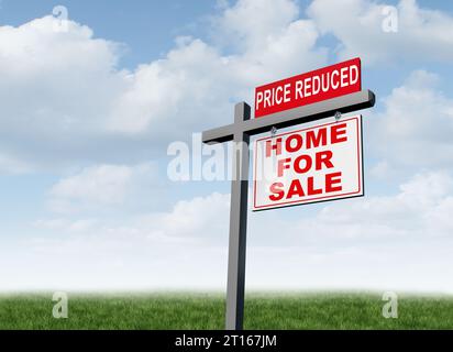 Real Estate Decline and Plummeting Home Prices and Housing market crash as a decline in property values as a house price collapse and Mortgage crisis Stock Photo