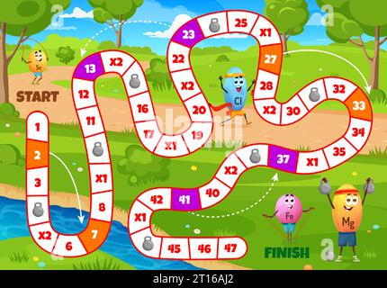 Board step game worksheet with cartoon human organ characters. Vector ...