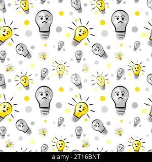 Seamless texture with light bulbs on white background Stock Vector