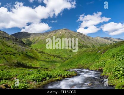 Long exposure of alpine stream in Palmer Creek Valley in Southcentral Alaska. Stock Photo