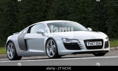 Bicester,Oxon.,UK - Oct 8th 2023: 2008 silver Audi R8  classic car driving on an English country road. Stock Photo