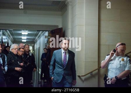 United States Representative Matt Gaetz (Republican of Florida) in the Longworth House Office Building ahead of a conference to hear from members running for Speaker of the House on Wednesday, October 11, 2023. House Republicans are working to elect a nomination for Speaker after Speaker of the United States House of Representatives Kevin McCarthy (Republican of California) was ousted.Credit: Annabelle Gordon/CNP /MediaPunch Stock Photo