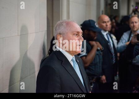 United States House Majority Leader Steve Scalise Republican of Louisiana shortly after winning the Republican nomination for Speaker of the House in the Longworth House Office Building on Wednesday, October 11, 2023. House Republicans worked to elect a nomination for Speaker after Speaker of the United States House of Representatives Kevin McCarthy Republican of California was ousted. Copyright: xAnnabellexGordonx/xCNPx/MediaPunchx Credit: Imago/Alamy Live News Stock Photo