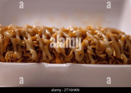 Japanese Ramen Corndog with mayo topping Stock Photo