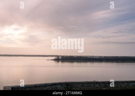 View of Ile Nouvelle in the Gironde estuary from the Citadelle de Blaye in autumn, Nouvelle-Aquitaine, France Stock Photo