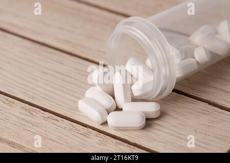 White tablets on a white background, pills Stock Photo