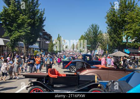 Burnaby, CANADA - Jun 3 2023 : The view of Hats Off Day. Hats Off Day is Burnaby's biggest annual street festival (Burnaby Heights, Hastings Street) Stock Photo